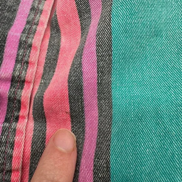 Vintage Wrangler Brushpopper 90s Western Shirt Pink Teal Stripe USA Rodeo Cowboy - Picture 11 of 12